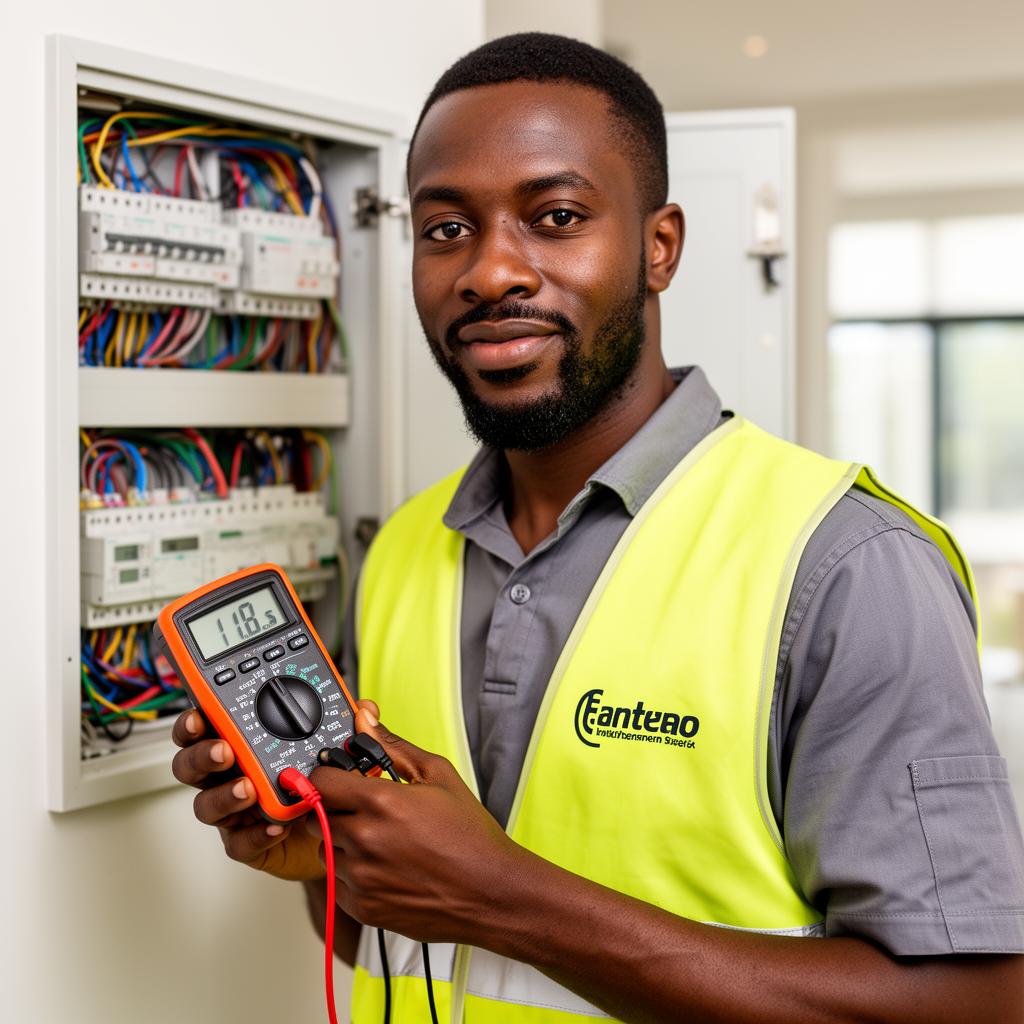 Electrical crew member at work