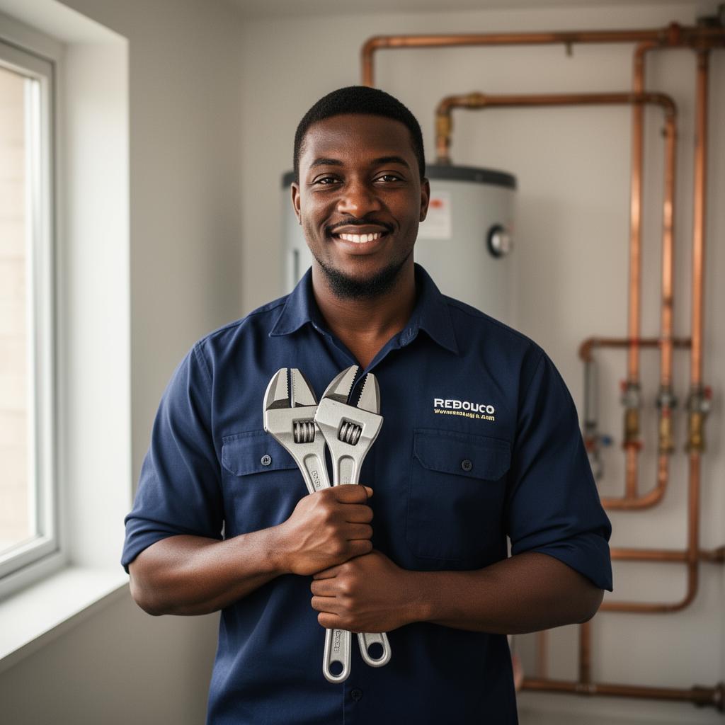 Plumbing crew member at work