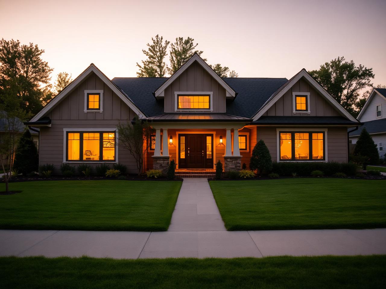 Single-family craftsman home at golden hour